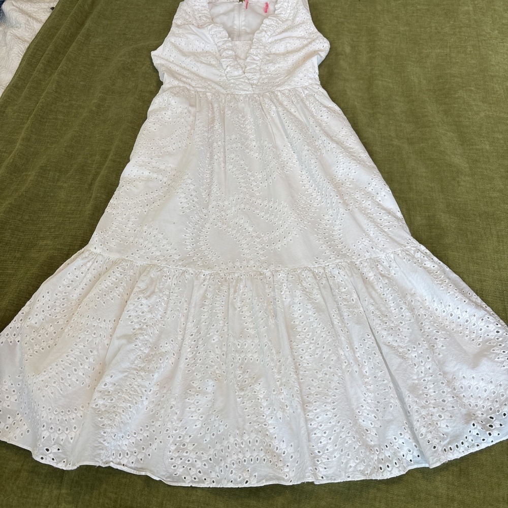 Lilly Pulitzer White Eyelet Maxi Dress Sleeveless Tiered Swing See Measurements